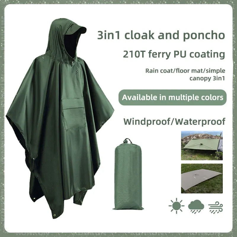 3 in 1 Rain Poncho (Raincoat, Tarp, Ground Mat)